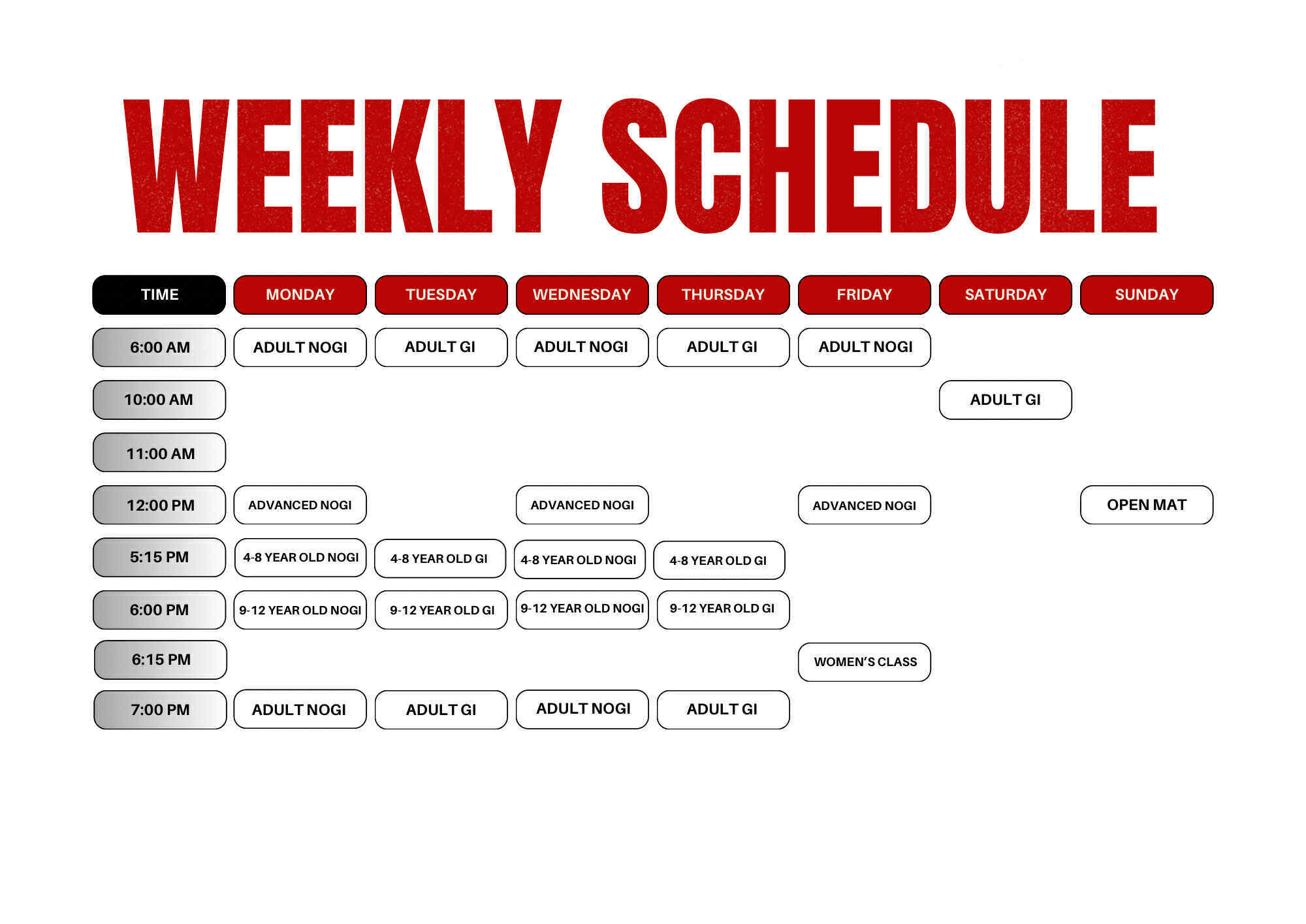 Springfield BJJ schedule